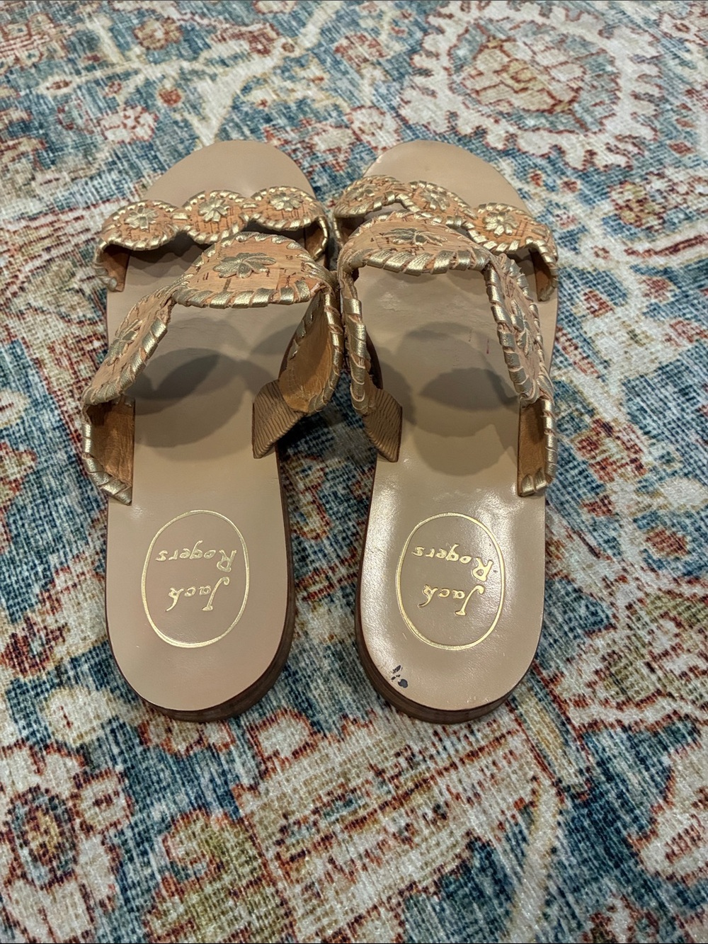 Jack Rogers "Lauren" Cork with Metallic Gold Medallion Slide Sandals size 9 - Picture 6 of 8